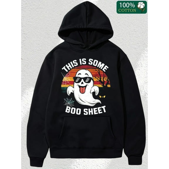 Cinolinkintera Men's Cotton Hoodie Cute Ghost Funny Halloween Sweater-Man's Halloween Hoodies, Halloween Pumpkins Print Casual Relaxed Soft Knit Pullover Hoodie Sweatshirt