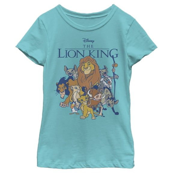 Girl's Lion King Character Group Shot Graphic Tee Tahiti Blue X Large