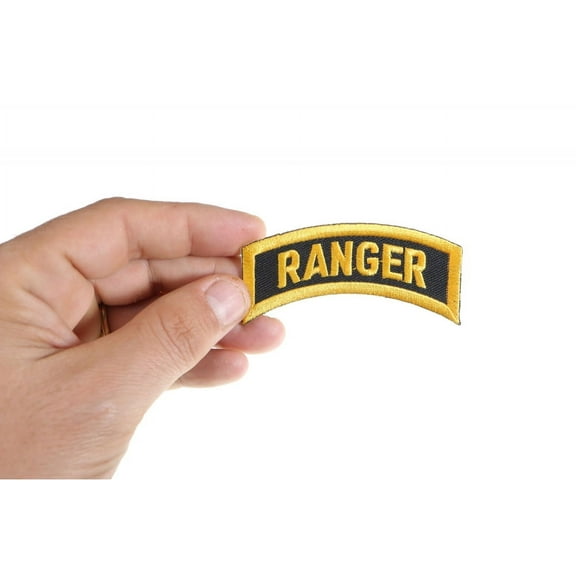 Patch, Small Embroidered Rocker (Iron-On or Sew-On), Army Ranger Military Tactical Patch Yellow on Black, 3" x 1.5" Arch