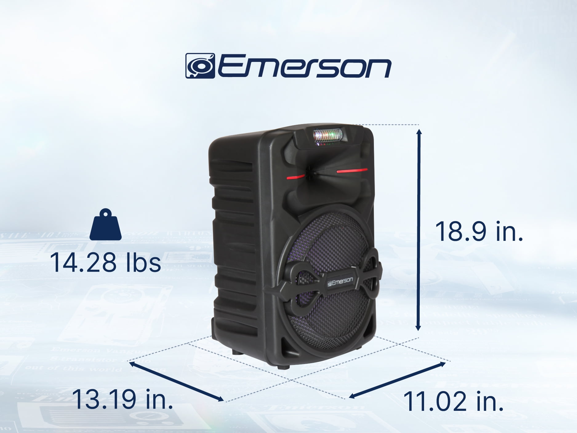 Emerson EDS-1200 Portable 12” Bluetooth Party Speaker with Disco Lights and Microphone, Black