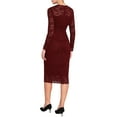 thumbnail image 3 of INSPIRE CHIC Women's Dress V Neck Floral Lace Sheer Long Sleeve Midi Cocktail Dress S Wine Red, 3 of 5