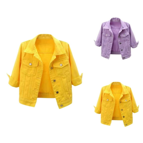 Jackets for Women Winter Jackets for Women Women's Short Casual Fashion Three Quarter Sleeve Denim Jacket
