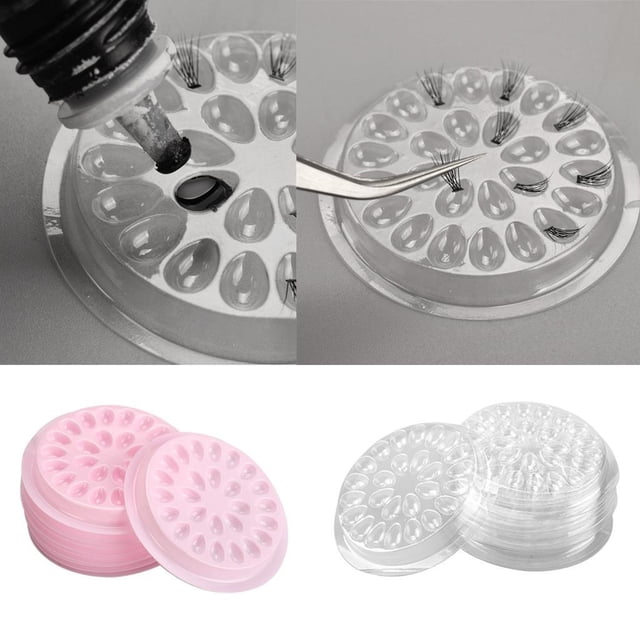 20 piezas para extensiones de ñas, pegamento adhesivo, bandeja de soporte para . Claro + rosa Colco bandeja porta pestañas