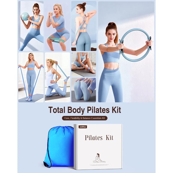 XINDUO-Pilates kit for Women Home Workout, Pilates Equipment Ring and Ball Set with 3 Fabric Resistance Bands, Massage Ball, Pilates Starter Kit for Strength, Toning, Including Workout Guide