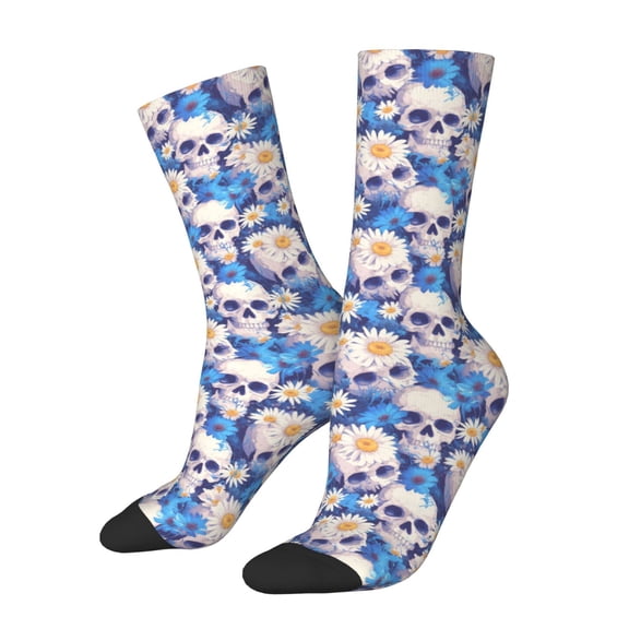 Vsdgher white Skull blue daisy Crew Socks for Men & Women, Breathable Casual Athletic Ankle Socks
