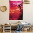 thumbnail image 2 of Ocean Tapestry, Sunset View from a Tropical Island Beach with Silhouette of Palm Tree on the Shore Art Print, Wall Hanging for Bedroom Living Room Dorm Decor, 60W X 80L Inches, Red, by Ambesonne, 2 of 5