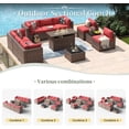 thumbnail image 3 of Aoxun 11 Piece Patio Furniture Set with 44” Fire Pit Table Wicker Rattan Outdoor Sectional Sofa Set with Coffee Table and 4” Thickened Cushions, Red (Waterproof Cover Included), 3 of 8