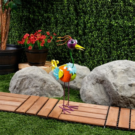 Alpine Corporation LAZ328HH Quirky AIF4 Metal Rainbow Bird Decor, Animal Statue for Patio, Lawn & Garden, 21" H, Multicolor