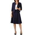 thumbnail image 1 of Conjuntos de traje de falda inspiradores y elegantes para mujeres, 2 piezas, oficina, chaqueta de blazer de 3/4 de manga, faldas plisadas, XL, azul oscuro, 1 of 6