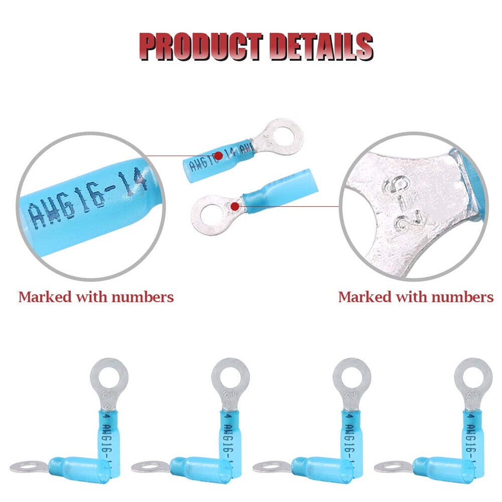 260PCS Insulated Crimp Ring Terminals Heat Shrink Wire Connectors 22-10AWG