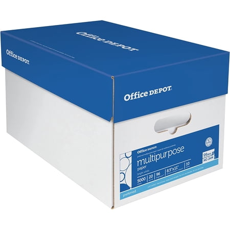 Office Depot® Multi-Use Printer & Copy Paper, White, Letter (8.5" x 11"), 5000 Sheets Per Case, 20 Lb, 96 Brightness, Ca