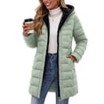 thumbnail image 5 of QATAINLAV Fleece Warm Winter Coat for Woman Windproof Hooded Long Down Jacket Solid Color Thicken Outerwear with Pockets Mint Green XL, 5 of 7