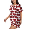 thumbnail image 2 of Uemuo Cute Red Crab Pattern Women's Short-Sleeved Pajama, Button-Front Loungewear, 2-Piece Summer Sleepwear, Elastic Drawstring Shorts-Small, 2 of 7