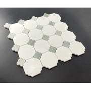 10-Pieces of Thassos White Marble Octagon and Dot Mosaic Wall and Floor Tiles