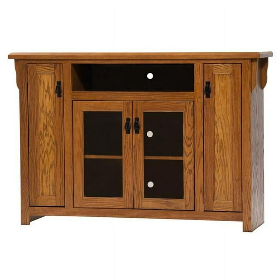 Oak Tall TV Stand with 2 Flat Panel Doors, Classic Bourbon