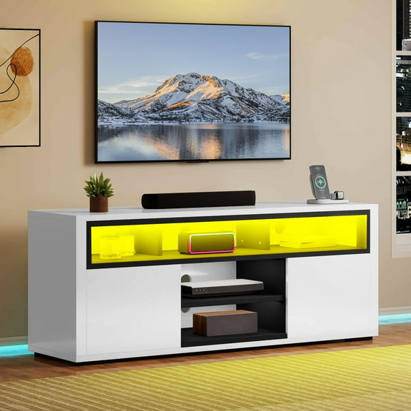 Uforic TV Stand for 55 inch TV, Modern LED Entertainment Center TV Console Media Cabinet, White