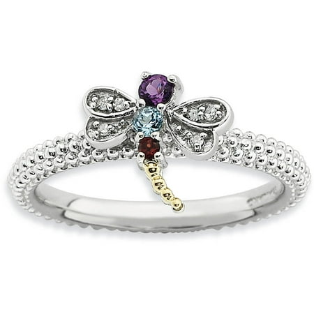 Stackable Expressions Gemstone and Diamond Sterling Silver and 14kt Gold Dragonfly Ring