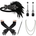 thumbnail image 1 of 1920s Great Gatsby Accessories Set For Women, Flapper Headband Headpiece Roaring 20s Costume Accessories Set, 1 of 5