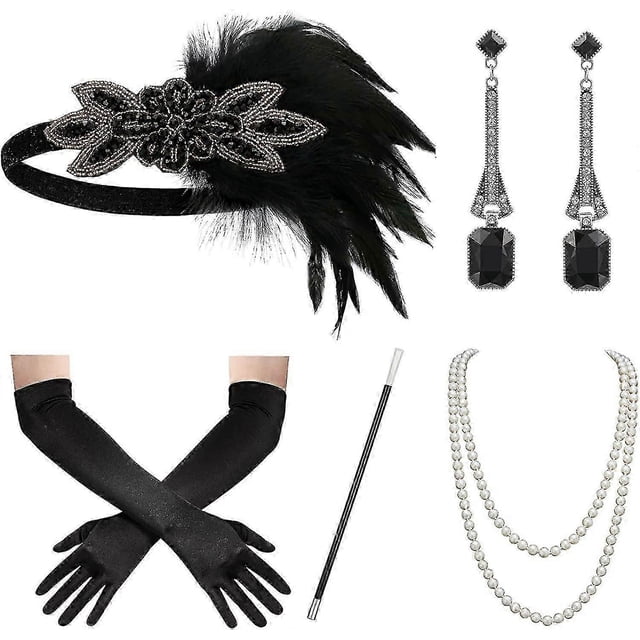 1920s Great Gatsby Accessories Set For Women, Flapper Headband Headpiece Roaring 20s Costume Accessories Set