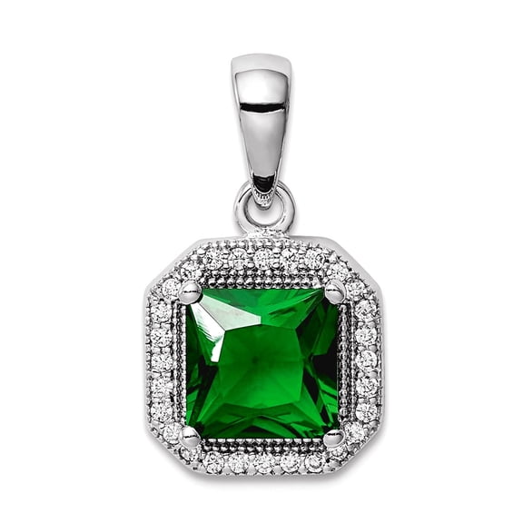 925 Sterling Silver Rhodium Plated Green and Clear Cubic Zirconia Pendant Necklace Pendant for Women