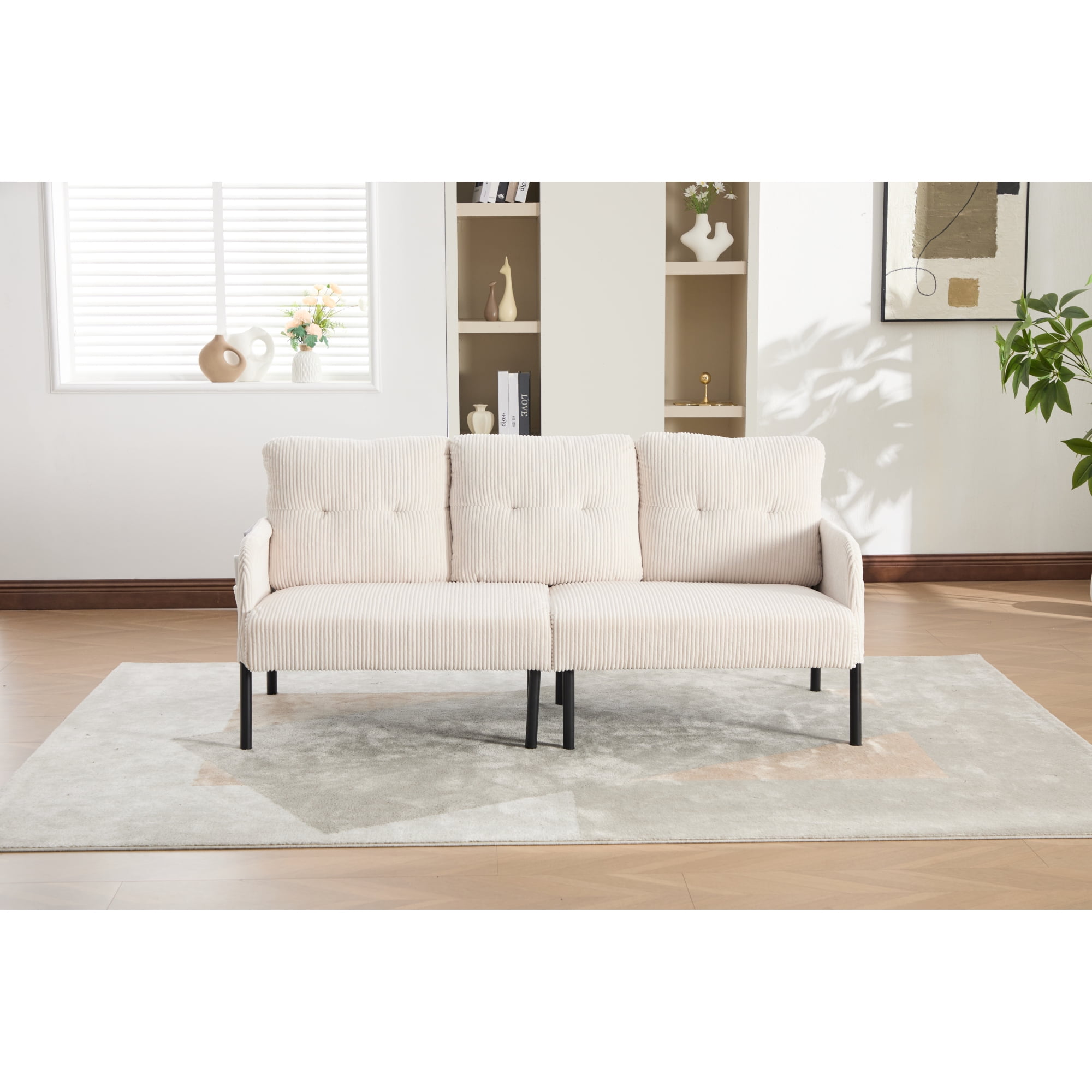 Leumius Oversized Sofa Couch for Living Room,68" Corduroy Upholstered Couch with Metal Legs & Side Pockets for Bedroom, Office or Apartment,Beige