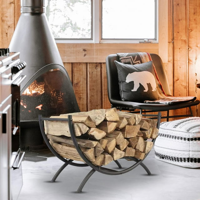 Soporte para leña curvo, soporte para leña para chimenea, hueco, portátil, para exteriores, apilador, estante para leña para jardín, camping, picnics,