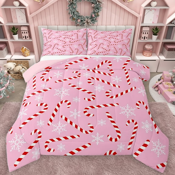 Homewish Christmas Candy Cane Bedding Comforter Set,Merry Xmas Twin Comforter Sets,Xmas Sweet Dessert Bedding Set For Girl Kids,Breathable Home Decor Reversible,2-Piece