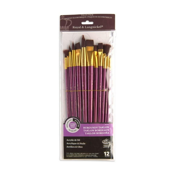RSET-9314 | 12pc Burgundy Taklon Long Handle Variety Brush Set