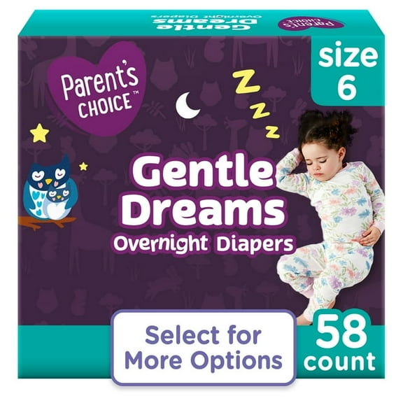 2 Pack Parent's Choose Gentle Dreams Overnight Diapers Size 6, 58 Count (Select for More Options)