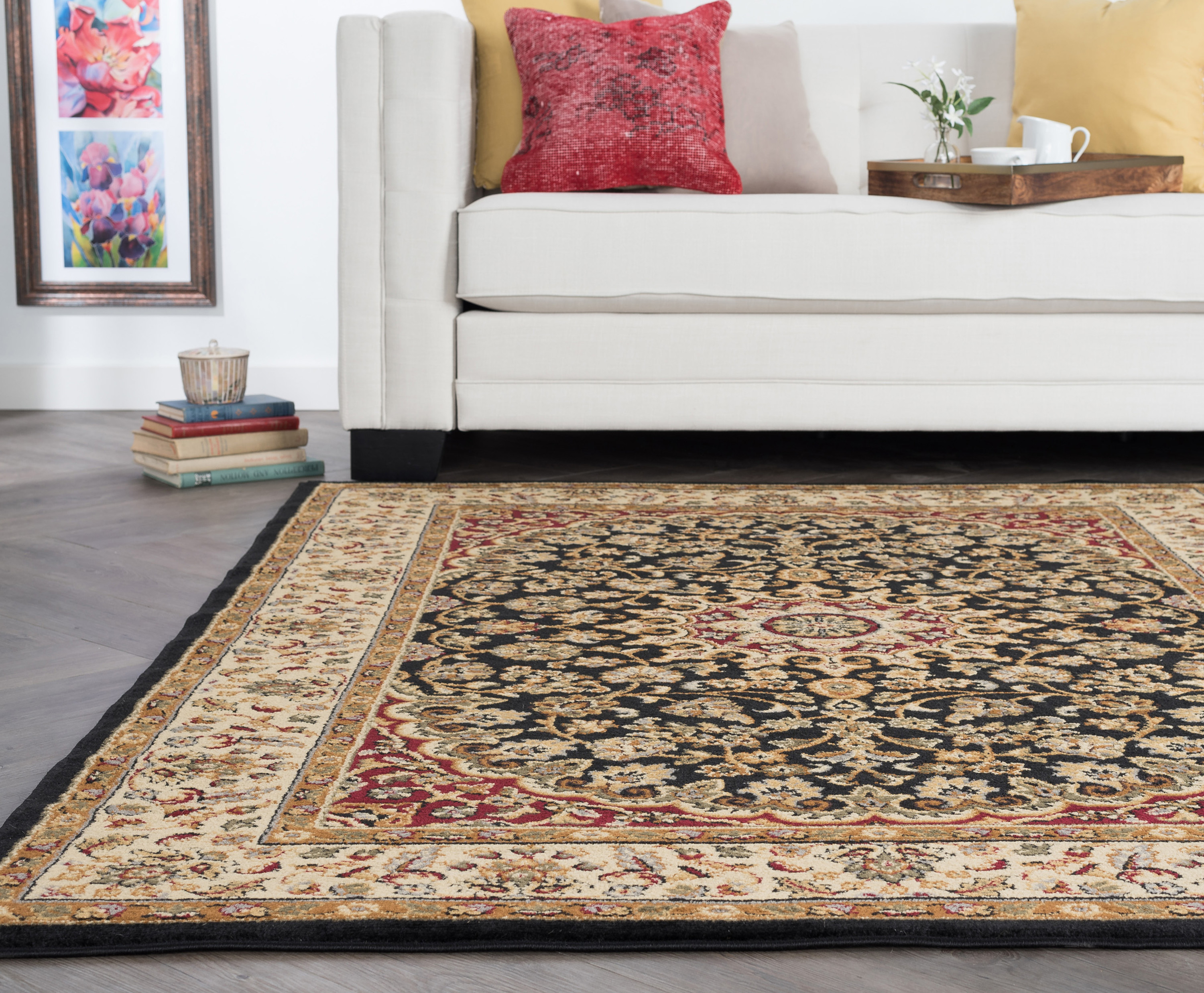 Transitional 5x7 Area Rug (5' x 7') Oriental Black, Red Living Room Easy to Clean