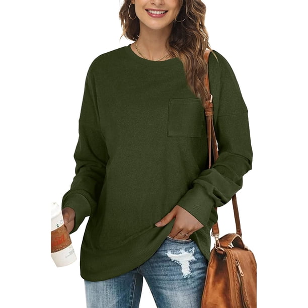 Sudaderas informales sólidas para mujer, camisetas de manga larga con cuello redondo, jerséis sueltos Ormromra WMZL-2179-38