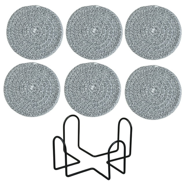 Napperons Ronds Antidérapants en Fil Tissé Isolation Thermique Durables pour Table 6 Pcs avec Supports de Rangement