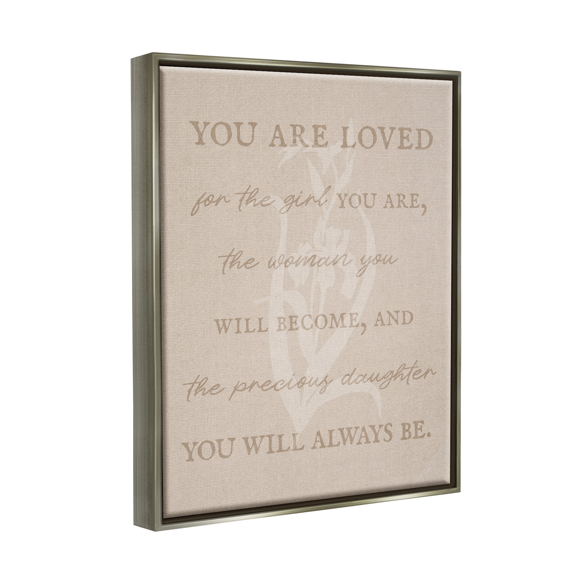 Stupell Industries Precious Daughter Family Phrase Botanical & Floral Painting Gray Floater Framed Canvas Art Print Wall Art, 17 x 21