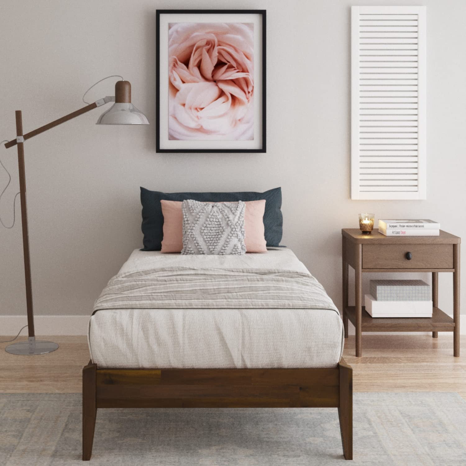 BME Twin Size Dinkee Deluxe Wooden Bed Frame, No Headboard, Hard