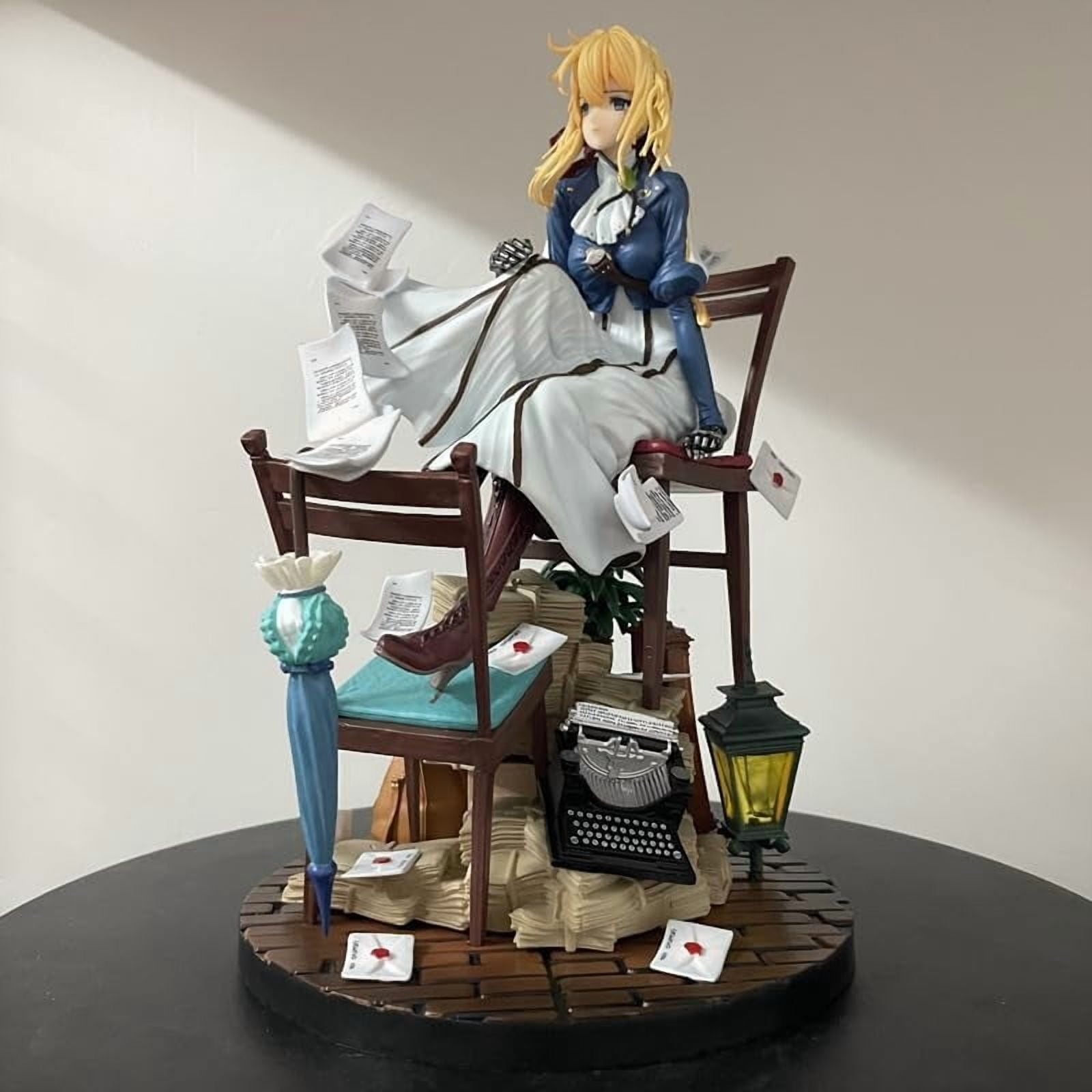 Violet Figure, Sitting Violet Evergarden Anime Figures 27cm/10.6inch Handmade Cosplay PVC Statues Collectible Souvenirs for Anime Fans Gifts