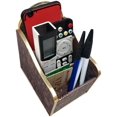 thumbnail image 1 of Support de Télécommande Petit Organisateur de Table Bureau en Cuir Rangement Télécommande avec 3 Compartiments Spacieux (Marron avec Égyptien), 1 of 7