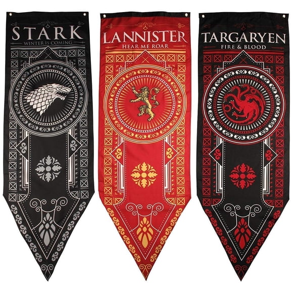 Juego de Tronos 3 Banderas Stark, Targaryen, Lannister 46x152 cm