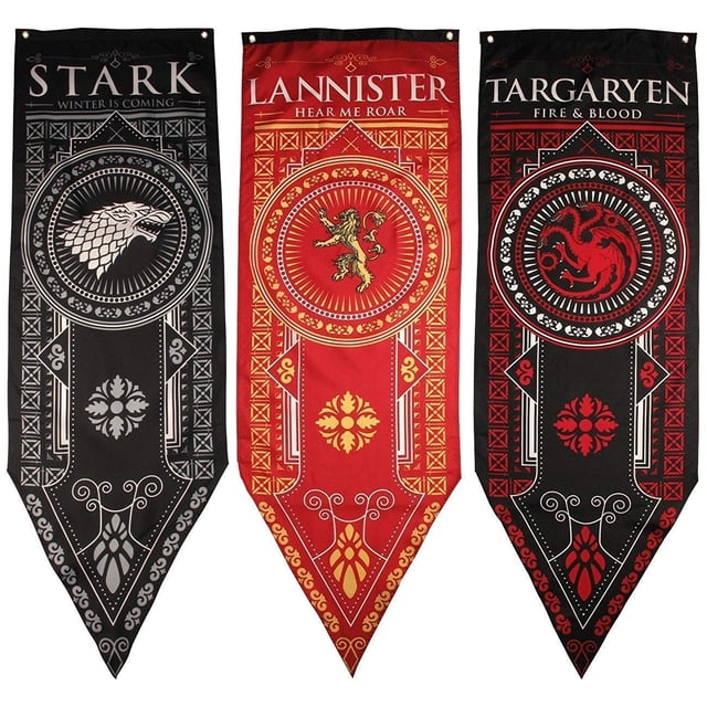 Juego de Tronos 3 Banderas Stark, Targaryen, Lannister 46x152 cm