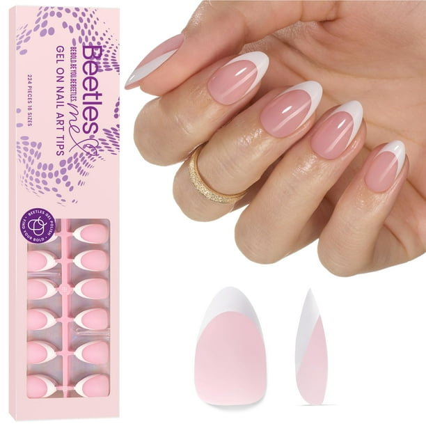 Press On Nails con forma de escarabajos French Tips, 224 unidades, rosa, para mujer
