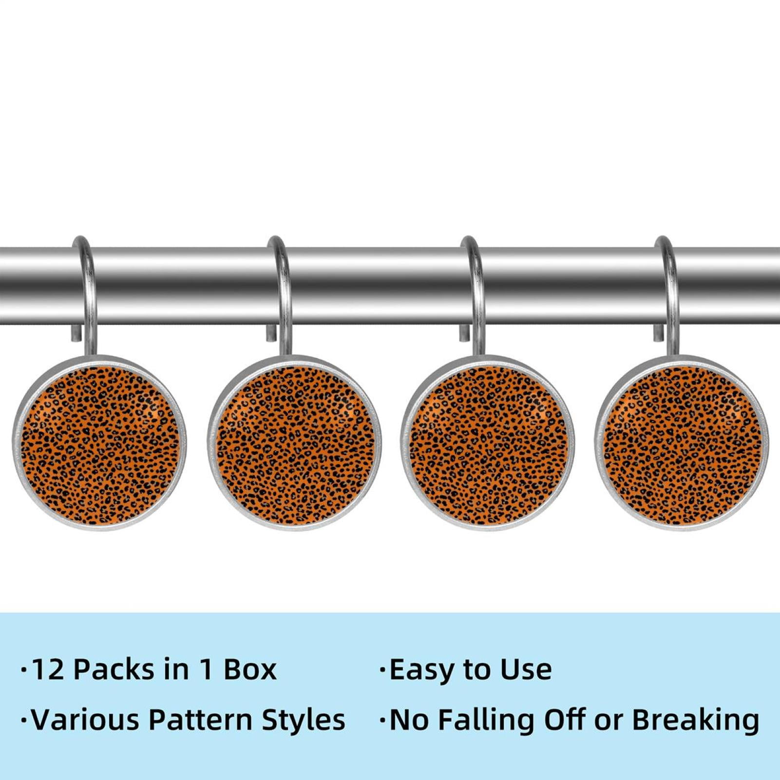 HemaKayy 12 Pcs Shower Curtain Hooks Bathroom Decorative Accessories Red Orange Leopard Pattern