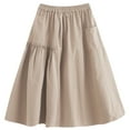 thumbnail image 5 of Ohufall Flowy Skirts for Women Fashion Solid A-Line Swing Midi Skirt Summer Casual Pleated Elastic High Waist Skirt with Pocket, 5 of 7