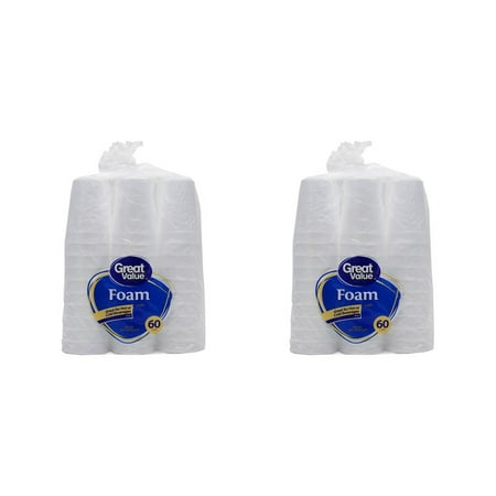 (2 pack) Great Value 16 oz Foam Cups, 60 count
