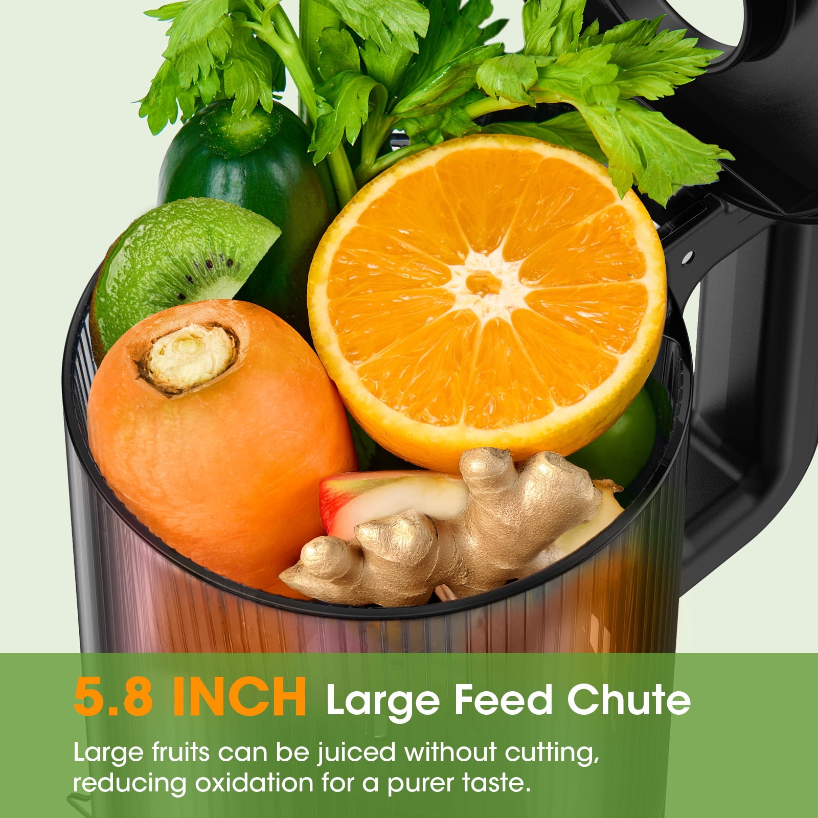 SMALLHOO Juicer Machines with 5.8" Extra Large Feed Chute Cold Press Juicer Fit Whole Fruits Vegetables Easy to Clean,BPA Free