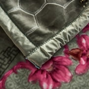 NC King Size Blanket 2 Ply Thick Warm Plush Bed Blanket For Winter, 10lbs, Grey Pink Floral, 85x93