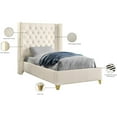 thumbnail image 4 of Renaissance Refinement Modern, Contemporary Bonded Leather Upholstered Wingback Bed with Deep Button Tufting, Gold Nailhead Trim and Custom Gold Legs, 4 of 6