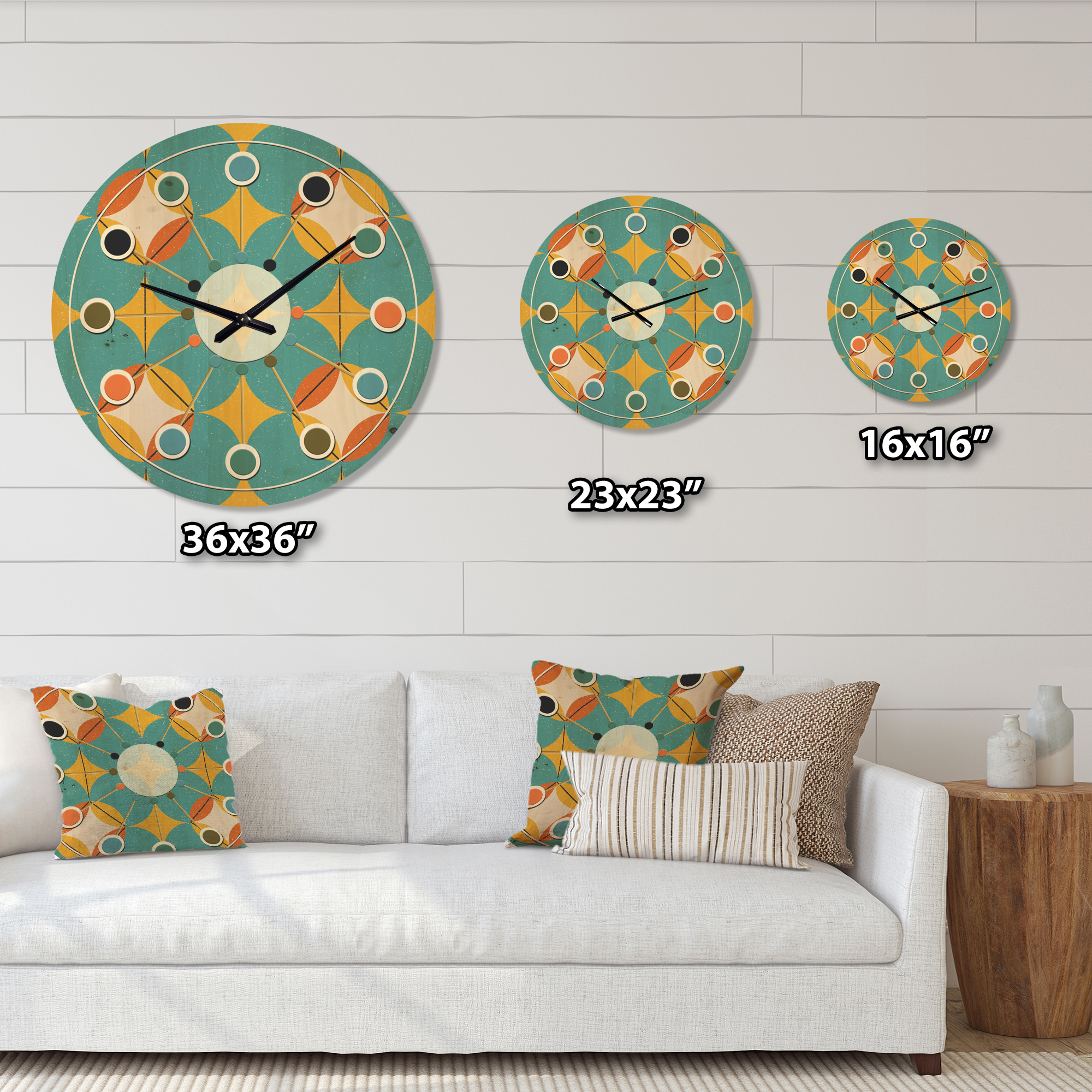 Designart 'Diamond Retro Pattern IV' Mid-Century Modern Wood Wall Clock