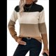 thumbnail image 2 of Suéteres de Bloque de Color para Mujer, Blusas de Larga con Cuello Alto, Suéter de Punto Holgado. Color Caramelo S, 2 of 7