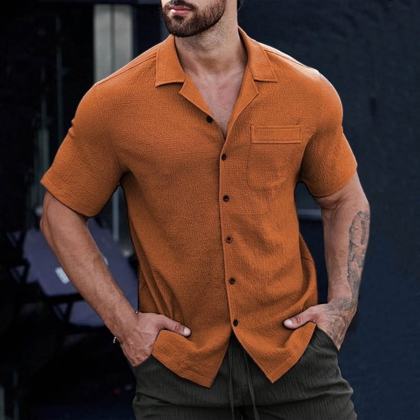 pstuiky camisetas de hombre, Camisas de manga corta con cuello vuelto y botones sueltos informales de color sólido para hombre ropa de hombre m