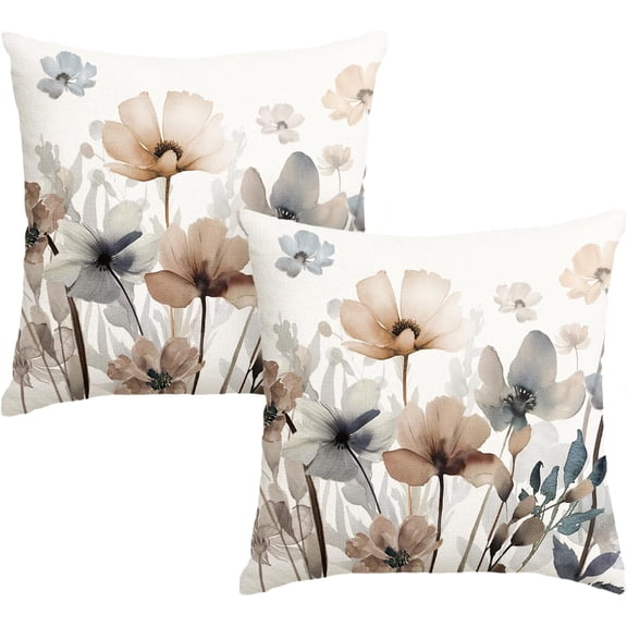 AVOIN colorlife Poppy Flowers Chinoiserie Throw Pillow Covers, 18 x 18 Inch Seasonal Leaves Cushion Case Decoration for Sofa Couch Set of 2
