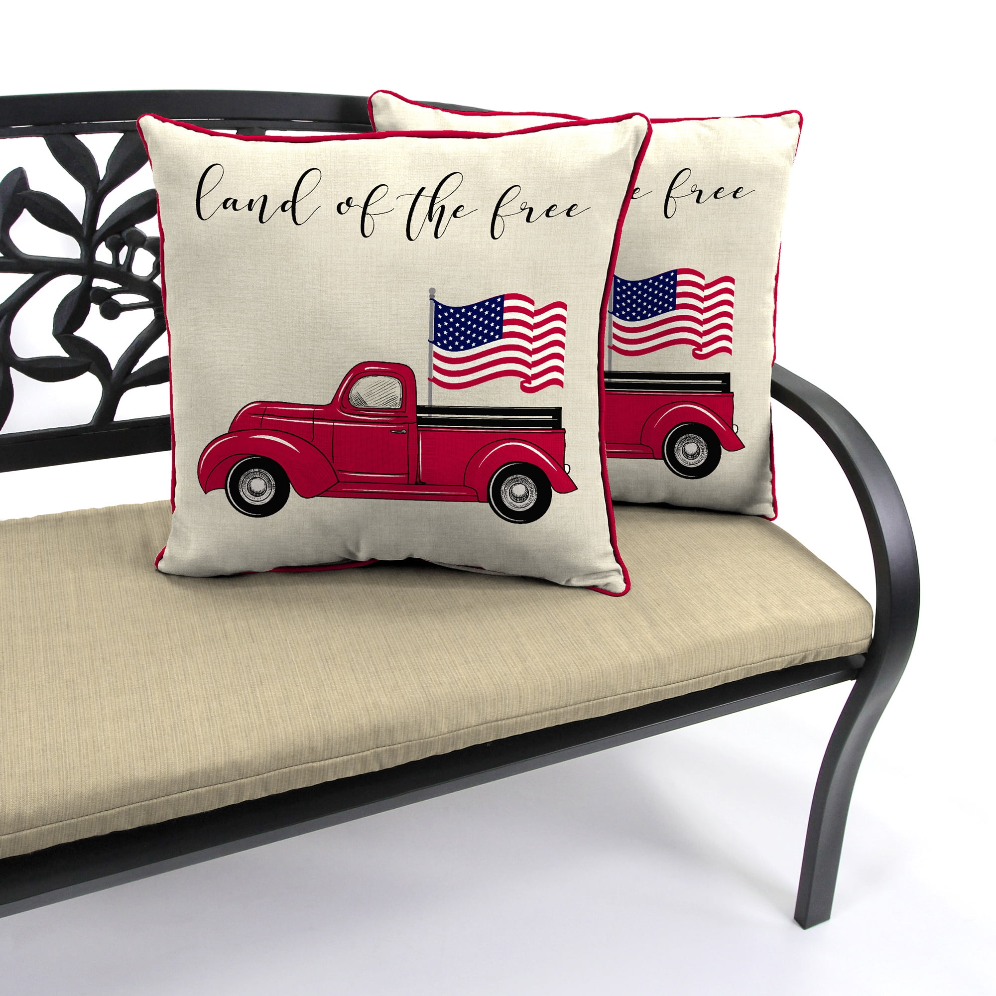 Jordan Manufacturing 18" x 18" Beige Land of the Free Truck Outdoor Throw Pillow (2-Pack)